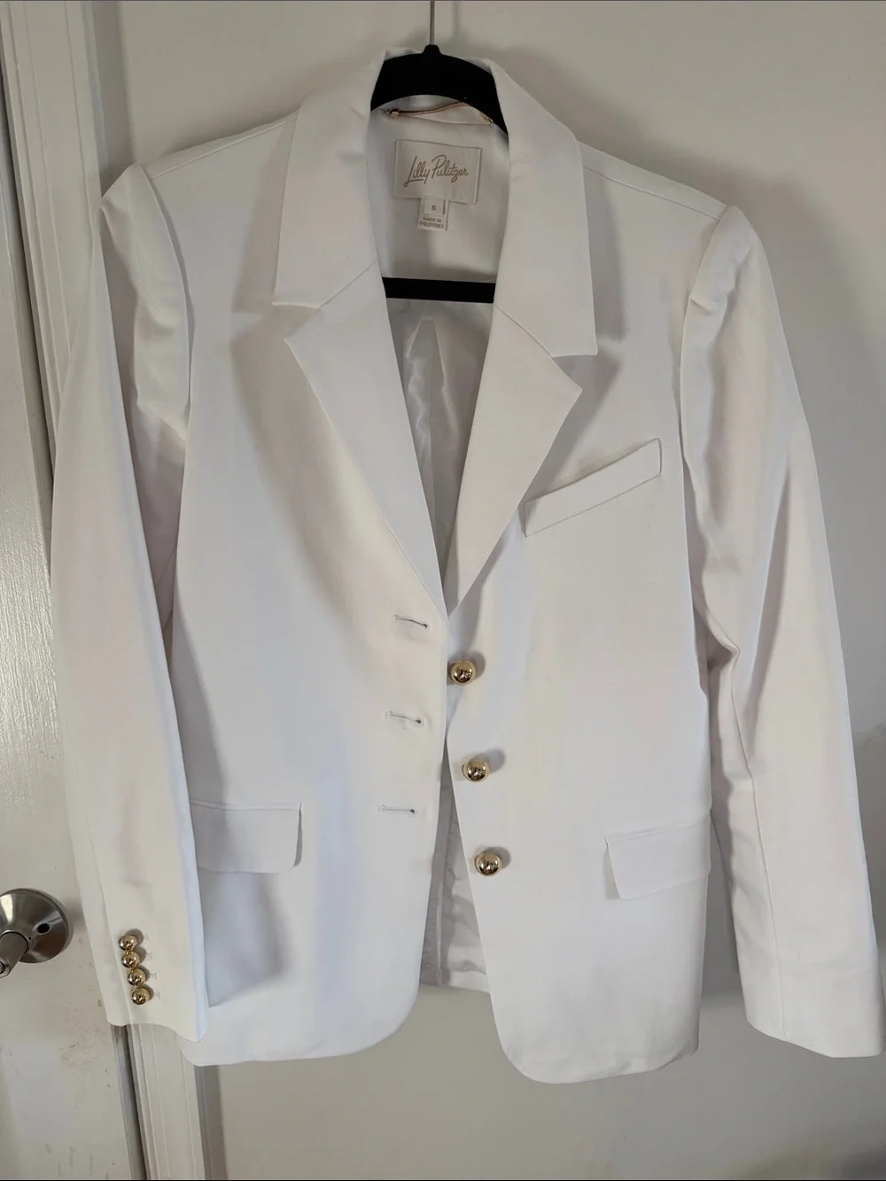Lilly Pulitzer White Gold-Button Blazer